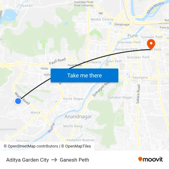 Aditya Garden City to Ganesh Peth map