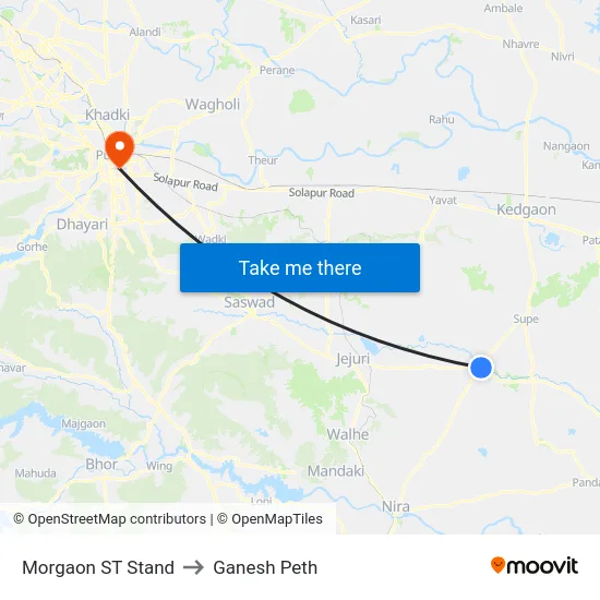 Morgaon ST Stand to Ganesh Peth map