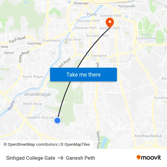 Sinhgad College Gate to Ganesh Peth map