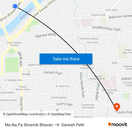 Ma.Na.Pa Shramik Bhavan to Ganesh Peth map