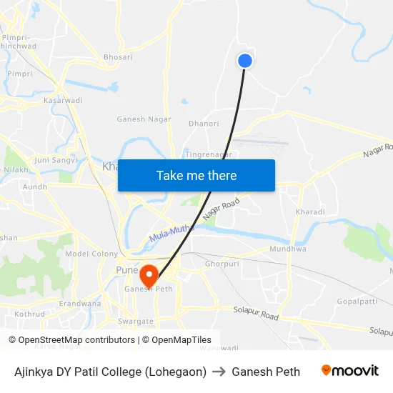 Ajinkya DY Patil College (Lohegaon) to Ganesh Peth map
