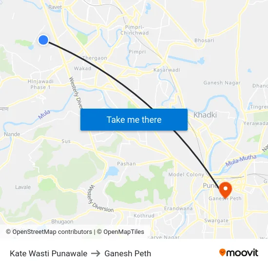 Kate Wasti Punawale to Ganesh Peth map