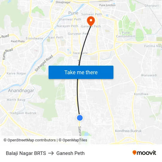 Balaji Nagar BRTS to Ganesh Peth map