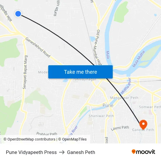 Pune Vidyapeeth Press to Ganesh Peth map