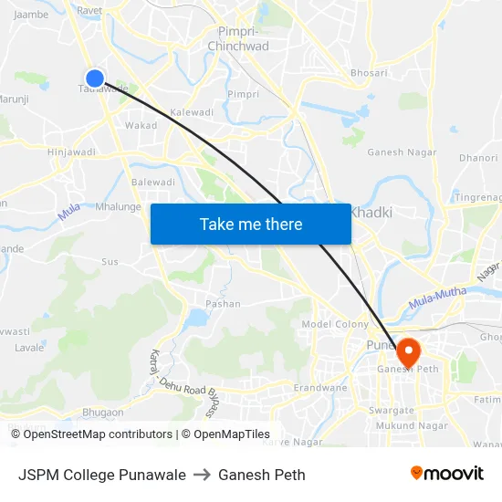 JSPM College Punawale to Ganesh Peth map