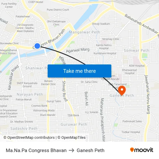Ma.Na.Pa Congress Bhavan to Ganesh Peth map