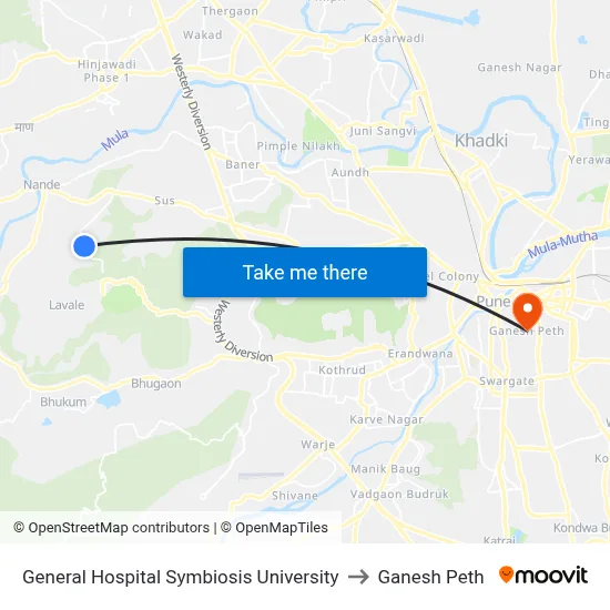 General Hospital Symbiosis University to Ganesh Peth map