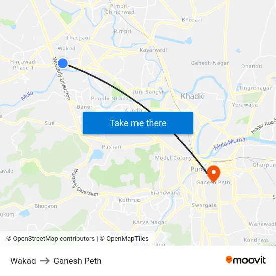 Wakad to Ganesh Peth map
