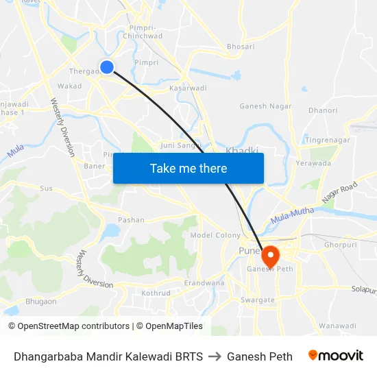 Dhangarbaba Mandir Kalewadi BRTS to Ganesh Peth map