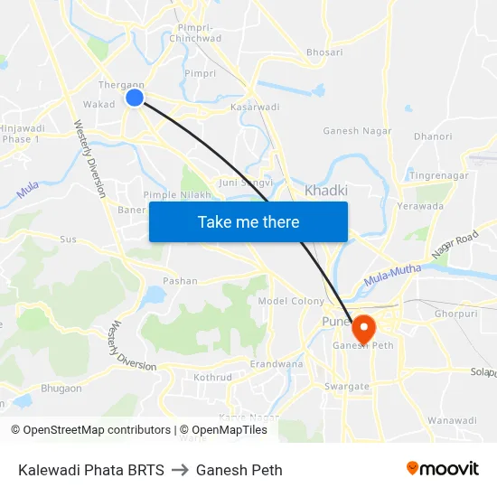 Kalewadi Phata BRTS to Ganesh Peth map