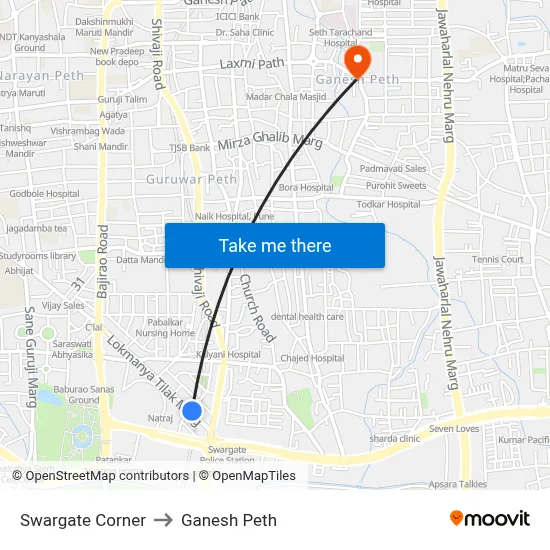 Swargate Corner to Ganesh Peth map