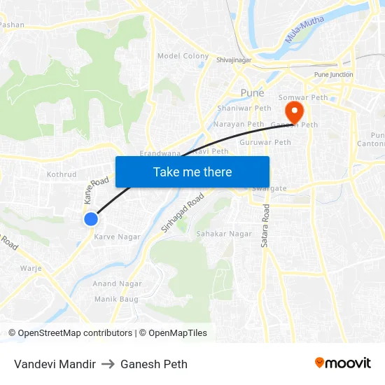 Vandevi Mandir to Ganesh Peth map