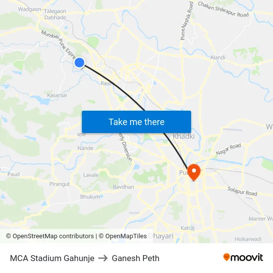 MCA Stadium Gahunje to Ganesh Peth map