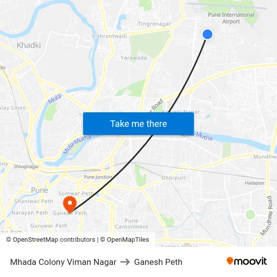 Mhada Colony Viman Nagar to Ganesh Peth map