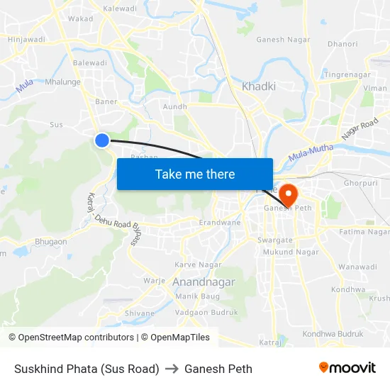 Suskhind Phata (Sus Road) to Ganesh Peth map