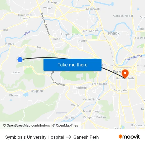 Symbiosis University Hospital to Ganesh Peth map