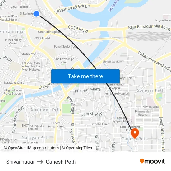 Shivajinagar to Ganesh Peth map