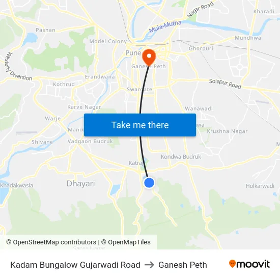 Kadam Bungalow Gujarwadi Road to Ganesh Peth map