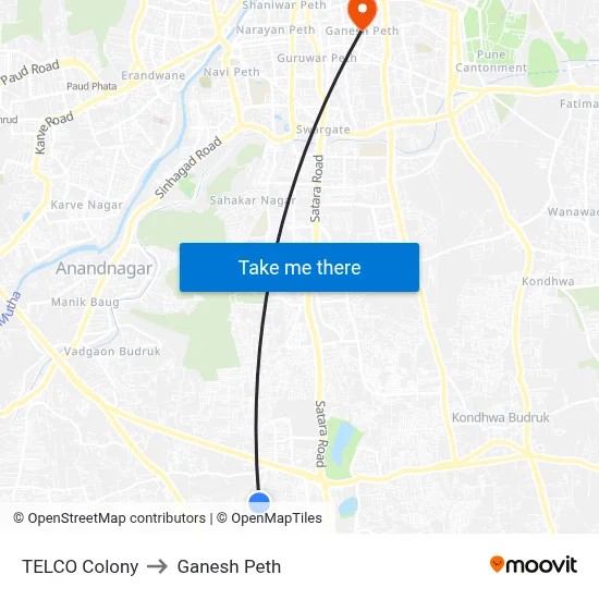 TELCO Colony to Ganesh Peth map