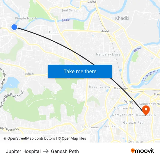 Jupiter Hospital to Ganesh Peth map