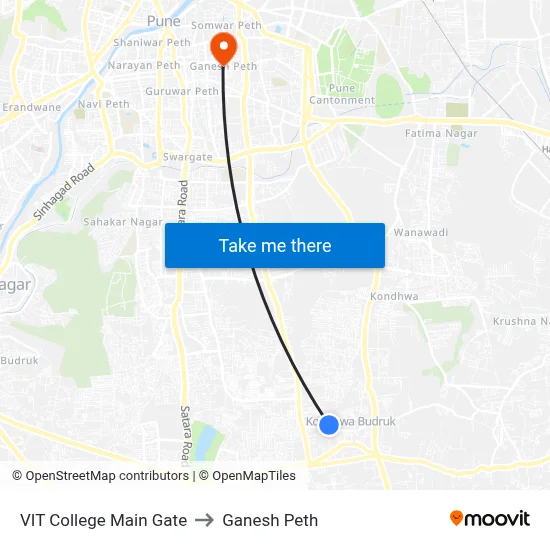 VIT College Main Gate to Ganesh Peth map