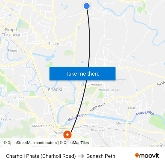 Charholi Phata (Charholi Road) to Ganesh Peth map