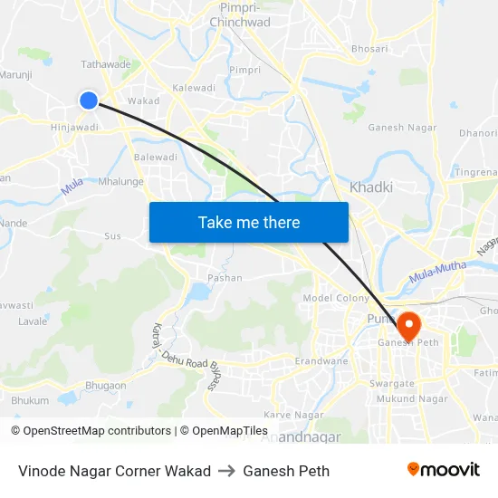 Vinode Nagar Corner Wakad to Ganesh Peth map