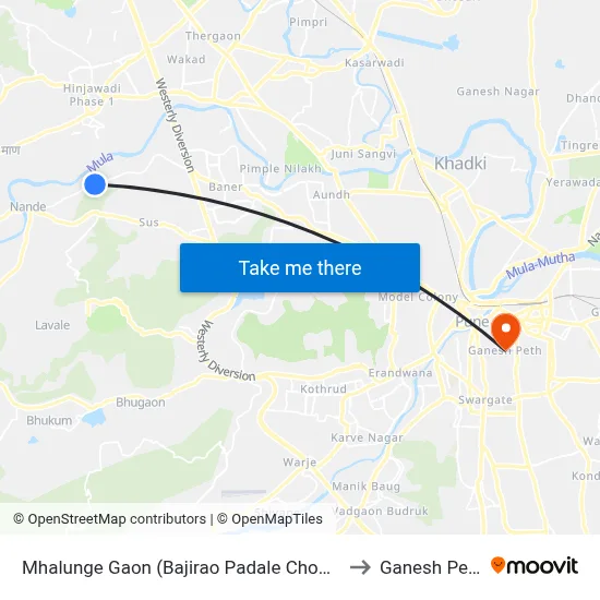 Mhalunge Gaon (Bajirao Padale Chowk) to Ganesh Peth map