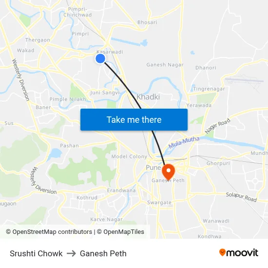 Srushti Chowk to Ganesh Peth map