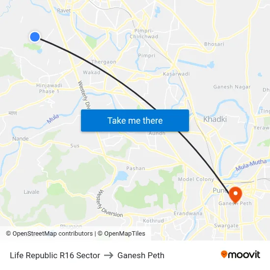 Life Republic R16 Sector to Ganesh Peth map