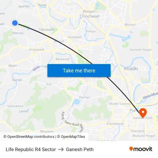 Life Republic R4 Sector to Ganesh Peth map