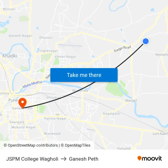 JSPM College Wagholi to Ganesh Peth map
