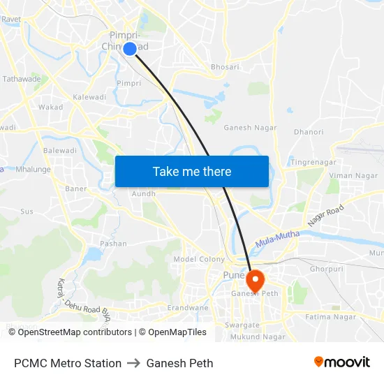 PCMC Metro Station to Ganesh Peth map