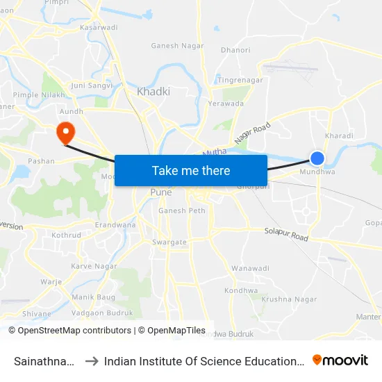 Sainathnagar Chowk to Indian Institute Of Science Education And Research (Iiser), Pune map