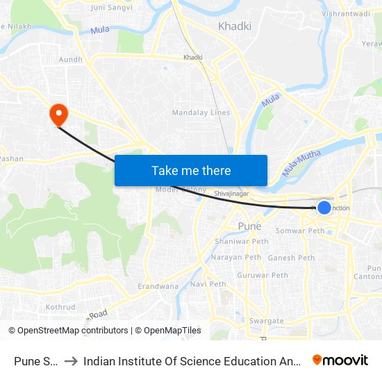 Pune Station to Indian Institute Of Science Education And Research (Iiser), Pune map