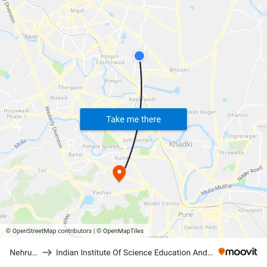 Nehrunagar to Indian Institute Of Science Education And Research (Iiser), Pune map
