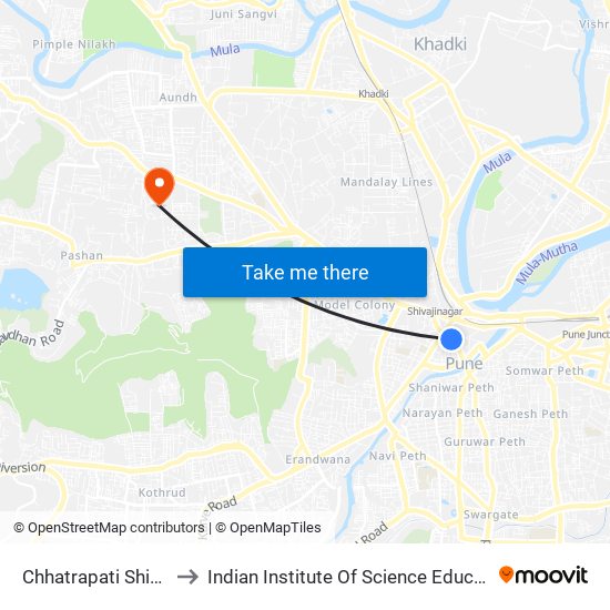 Chhatrapati Shivaji Maharaj Putla to Indian Institute Of Science Education And Research (Iiser), Pune map