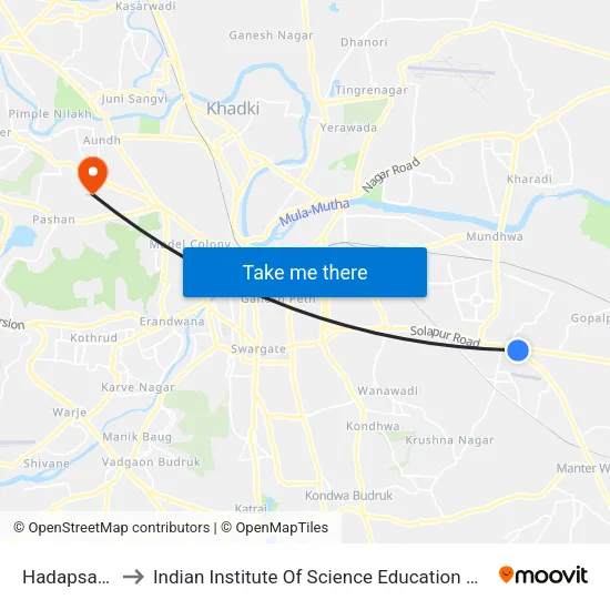 Hadapsar Gadital to Indian Institute Of Science Education And Research (Iiser), Pune map