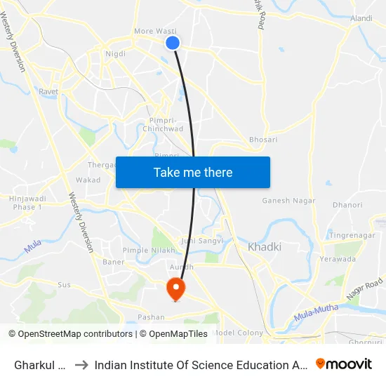 Gharkul Vasahat to Indian Institute Of Science Education And Research (Iiser), Pune map
