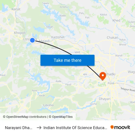 Narayani Dham Mandir Phata to Indian Institute Of Science Education And Research (Iiser), Pune map