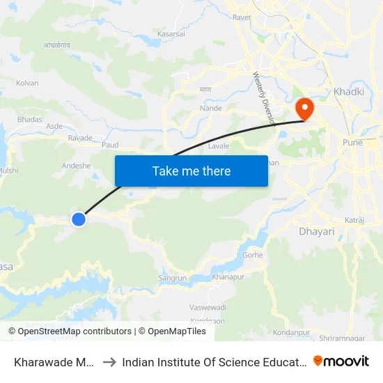 Kharawade Mhasoba Mandir to Indian Institute Of Science Education And Research (Iiser), Pune map