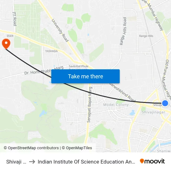 Shivaji Nagar to Indian Institute Of Science Education And Research (Iiser), Pune map