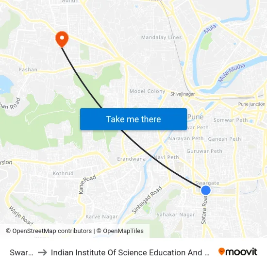 Swargate to Indian Institute Of Science Education And Research (Iiser), Pune map