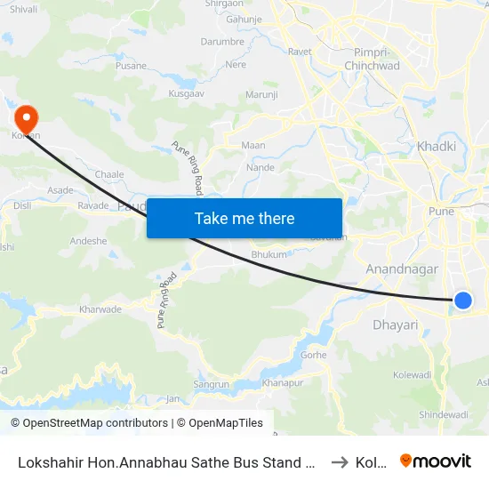 Lokshahir Hon.Annabhau Sathe Bus Stand Upper Depot to Kolvan map