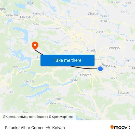 Salunke Vihar Corner to Kolvan map