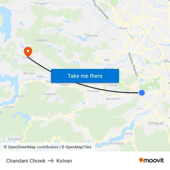 Chandani Chowk to Kolvan map