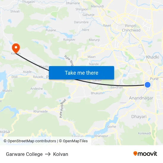 Garware College to Kolvan map