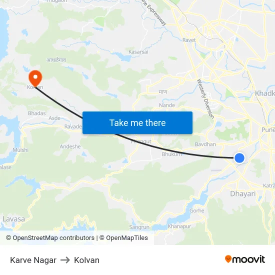 Karve Nagar to Kolvan map