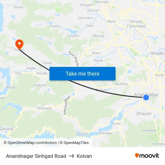 Anandnagar Sinhgad Road to Kolvan map