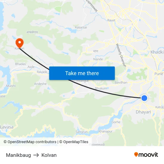 Manikbaug to Kolvan map
